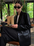 Yipinpay England Black Leather Jacket Women Office Lady Single Breasted Blazer Coat Casual Loose Winter Warm Faux Leather Jacket New