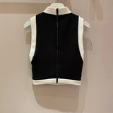 Yipinpay Fit Contrast Zipper Sleeveless Black Woman Tshirts Stand Y2k Top 2023 Fall T Shirt Women Mujer Camisetas Graphic T Shirts