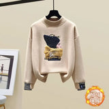 Yipinpay Women's Fashion Plush Sweater Tracksuits 2 Piece Set 2024 Winter Warm Loose Fake Two-piece Pullover Top + Pants Sportswear Suit