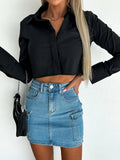 Yipinpay Summer New Women Denim Pocket Workwear Short Skirt Fashion High Stretch Sexy Jeans Mini Skirt Casual Female Clothing S-2XL