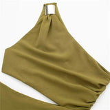 Yipinpay Asymmetric Long Dress Women Summer Cut Out Elegant Party Dresses For Women 2023 Ruched Off Shoulder Sleeveless Midi Dress