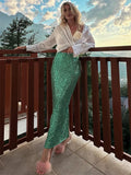 Yipinpay Sparkly Midi Skirts Women Autumn 2024 New High Waist Glitter Sequin Y2k Long Skirt Fashion Club Party Ladies Long Skirt