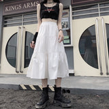 Yipinpay Black Gothic Midi Skirt Women Punk Goth High Waist Patchwork A-line Long Skirts Korean Style Casual Harajuku Streetwear