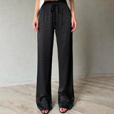 Yipinpay New Fashion Black Loose Pants Women Vintage Bandage High Waist Trousers Vintage treetwear Ice Silk Straight Pants Female