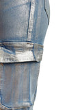 Yipinpay Women's Fashion Denim Overalls Multi-Pocket Bronzing Comfortable Casual Summer Ladies Loose Denim Pants