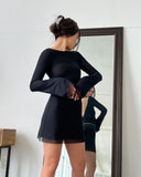 Yipinpay Female Short Dress Solid Color Floral Print Long Sleeve Backless Fashion Black Khaki Skin Friendly Club Street Style S M L 911