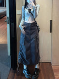 Yipinpay Grunge Cargo Skirt Long Women Acubi Fashion High Waist Drawstring Vintage Y2k Pocket Patchwork A-line Skirt Streetwear