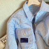 Yipinpay Striped Shirt Jacket Turn-down Collar Single Breasted Argyle Quilted Coat Autumn 2023 Korean Casual Parkas Puffer Tops