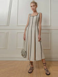 Yipinpay Stripe Patchwork Maxi Dress For Women Square Collar Backless Sleeveless Midi Dress 2024 Chic Ladies Beach Party Vestidos