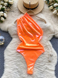 Yipinpay Fashion Beach Bikini Playsuits Women One Shoulder Slim Open Crotch Sexy Swimsuits Summer Backless Sensual Bodysuits