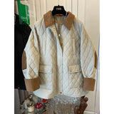 Yipinpay Loose Cotton Jacket Diamond Argyle Winter Clothes Women Thick Black Parkas Patchwork Shirts Zip Coat Down Top 2023