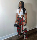 Yipinpay street casual digital printed Cargo straight-leg pants women fashion Street hipster hollow camouflage trousers