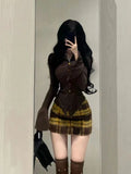 Yipinpay Winter Vintage 2 Piece Set Office Lady Casual Outwaer Mini Skirt + Women Evening Party Slim Sexy Y2k Blouse Korean Fashion