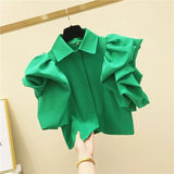 Yipinpay Sleeved Chiffon Short Sleeved Shirt Blusas Mujer Casual Crop Top New White Shirts Camisa Feminina Blusas Mujer De Moda