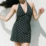 Yipinpay Sexy Backless Halter Dress Women Vintage Print Sleeveless A-line Mini Holiday Beach Dresses Summer Robe