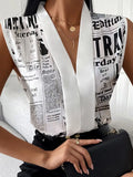 Yipinpay Summer White Women's Shirts New Office Lady Print Sleeveless V-neck Elegant Women Blouse Top Streetwear Female Clothing