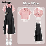 Yipinpay Women's Summer Dress Suit 2024 New Fashion Short Top+Irregular Strap Skirt Two Piece Korean Chic Short-sleeve Matching Set