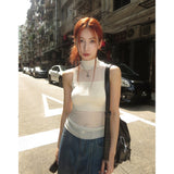 yipinpay Women's Clothing Apricot Sleeveless Minimalist Vintage Casual Fashion Sexy Dew Waist Female Chic Vest Thin Tops 2023 NEW Summer