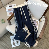 Yipinpay Casual Loose Trousers Y2k Tracksuit Women 2 Piece Set Wide Leg Pant Zipper Sweatshirts Letter Jacket Stand Coat