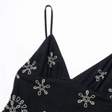 Yipinpay Embroidery Slip Dress Woman Black Backless Long Dress Women Sleeveless Beach Summer Dresses For Women Sexy Midi Dresses