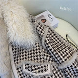 Yipinpay Winter Vintage Thickened Fur Coat Small Fragrant Style Thousand Bird Plaid Lamb Wool Jacket Harajuku Parkas Tops Retro