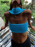 yipinpay Knitted Summer Basic Shirts Crop Tops Blue Casual Streetwear Mini Vest Women Clothes Beach Vacation Tank Top Y2K 2023