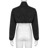 Yipinpay Fashion Women Cropped Jacket Long Sleeve Turn-Down Collar Contrast Color Zipped Outwear For Casual Daily Street Style