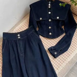 Yipinpay Sets New Spring Autumn Denim Coat Vintage Wide Leg Jeans Turn Down Collar Jacket Y2k Style Tracksuit 2 Sets Femme Pants