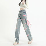 Yipinpay Waisted Straight Jeans For Y2k Women Streetwear Summer Korean Dongdaemun 2023 Femme Pants Baggy Blue Denim Trousers Vintage