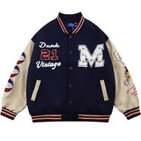 Yipinpay Retro Bear Embroidered Jackets Coats Men's 2023 New Y2K Street Hip Hop Trend Baseball Uniform Couple Casual Wild Jacket