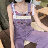 Yipinpay Purple Retro Overalls Baggy Jeans For Women's Fashion Summer Casual Female Romper Jumpsuit Denim Trousers Loose Pants Korean