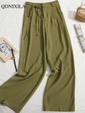 Yipinpay Summer Korean Fashion Wide Leg Women's Suit Pants High Waist Lace Casual Elegant Loose Saggy Straight Full Length Trousers