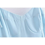 Yipinpay Women French Style Light Blue Front Slit Sling Dresses Sexy Sleeveless High Waist Female Holiday Summer Chiffon Dress
