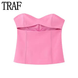 Yipinpay Pink Cut Out Corset Top Female Off Shoulder Crop Tops For Women Summer Sleeveless Backless Top Woman Party Night Sexy Tops