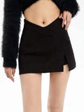 Yipinpay Vintage Preppy Micro Skirt Women Y2K Skort Side Slit Sexy Irregular Patchwork Low Rise Slim Mini Skirt Egirl Streetwear