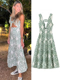 Yipinpay Hollow Out Embroidery Maxi Dress For Women Elegant V-neck Sleeveless Backless Long Dress 2024 Summer Lady A-line Beach Robe