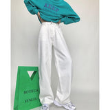 yipinpay Women's Jeans High Waist Streetwear Baggy Straight Vintage Denim Trouser Navy Blue Casual Wide Leg Chic Design Jean Pants