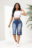 Yipinpay Summer New High Stretch Calf-Length Jeans For Women Fashion Ripped Slim Fit Butt Lift Denim Straight Legs Casual Clothing
