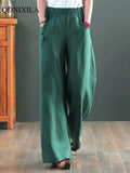Yipinpay Summer New Chinese Cotton Linen Women's Pants Casual Loose Straight Pants Literary Vintage Thin Silk Hemp Wide Leg Pants