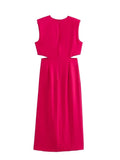 Yipinpay Cut Out Long Dress Women Summer Elegant Party Dresses For Women 2023 Rosy Sleeveless Midi Dress Woman Evening Dresses