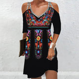 Yipinpay Women's Dresses Summer Ethnic Style Short Sleeve Tops Fashion Loose A-Line Skirt Elegant Casual Lady Vacation Dresses