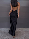 Yipinpay Sexy Womens Summer Long Evening Dress Solid Color Sleeveless Backless Hollow Out Evening Gown Hot Sale S M L