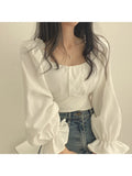 Yipinpay Blouse French Elegant Sweet Jumper 2024 New Korean Cute Age Reduction Retro Bow Top Fashion Trend Versatile Female Wear