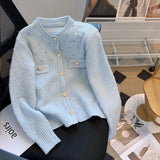 Yipinpay Knitted Cardigan Sweater Luxury Diamond O-Neck Long Sleeve Top Women's Autumn Winter Korean Soft Comfort Coat