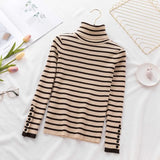 Yipinpay Women's Autumn Winter Long Sleeve Sweater Striped Knitwear Slim Turtleneck Bottoming Shirt 2024 New Fashion All-Match Top