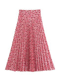 Yipinpay Pink Pleated Skirt Women Printed Long Skirts For Women Fashion 2023 Summer High Waist Midi Skirt Woman Elegant Skirts