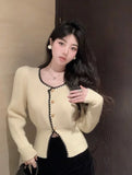 Yipinpay Elegant Knitted Cardigan Women Square Collar Long Sleeve Single Breasted Autumn Winter Outwear Sweater Female Chic