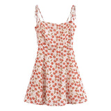 Yipinpay French Vintage Cherry Print Sling Dress Women Sexy Spaghetti Strap A-line Short Chiffon Summer Dress Holiday Robe