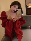 Yipinpay Korean Style Sexy Blouse Women Chic Design Casual Elegant Blouse Female 2024 Autumn Sweet Long Sleeve Evening Party Clothes