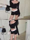 Yipinpay Hot Girl Casual Suit Women's Spring Camisole Vest Cardigan High Waisted Shorts Three-piece Set Fashion Female Clothes
